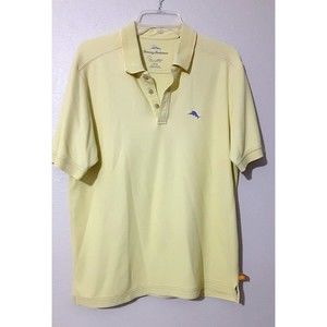 Tommy Bahama Polo Shirt Men’s Size L Yellow Purple Marlin Logo Pima Casual Golf